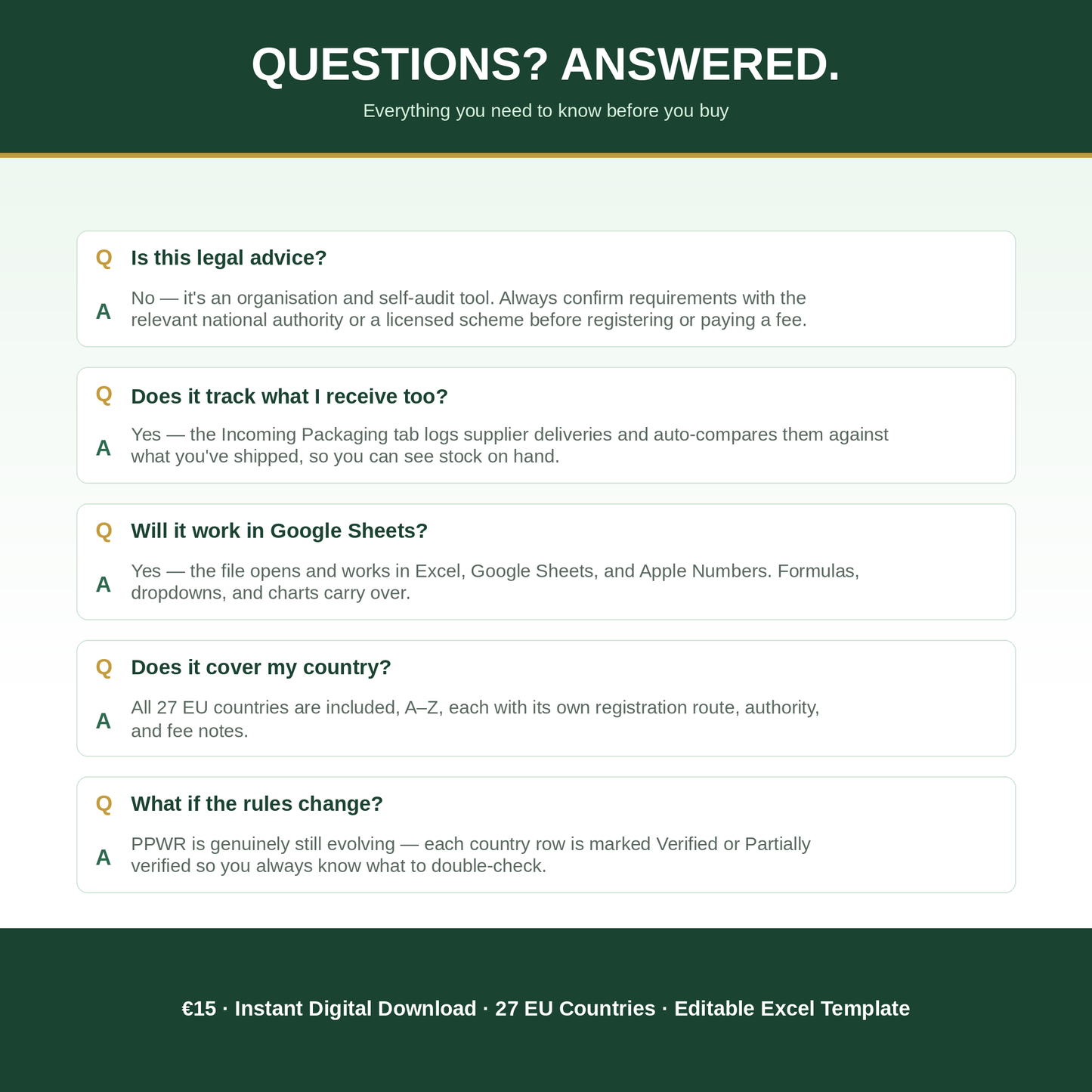 EU Packaging (PPWR) Compliance Framework — Digital Excel Template
